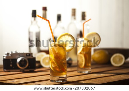 Long island ice tea cocktail isolated on white background