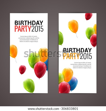 Holiday birthday banners with colorful balloons. Vector illustration