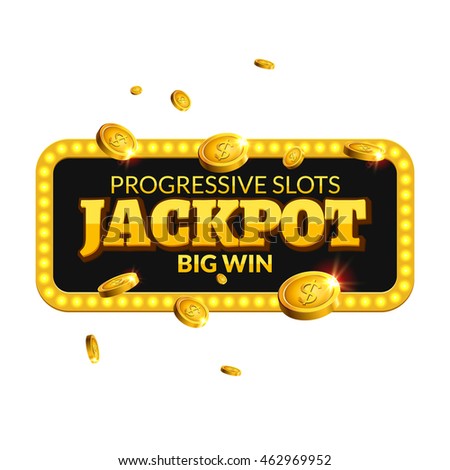 Jackpot casino lotto label background sign. Casino jackpot coins money gamble winner text shining symbol isolated on white.