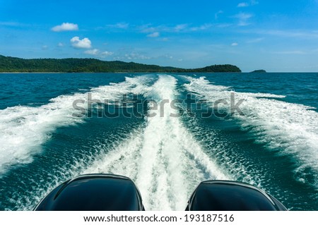 Wake of a ferry boat. Leaving the Koh Kood island in Thailand