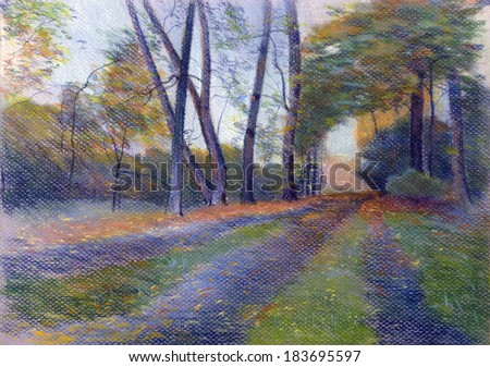autumn landscape with trees and footpath