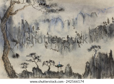 Chinese painting mountains and pine