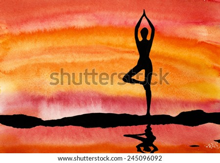 yoga at sunset on a background of water