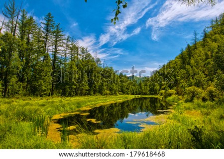Khandgai Lake - It is a beautiful small lake in Northern Mongolia which often attracts visitors for its beauty and serenity. Shot in Khonin Nuga, Selenge province, Mongolia