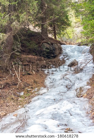 frozen mountain river waterfall  like glacier