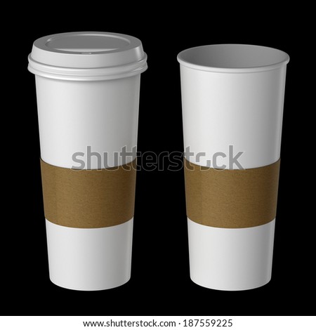 Blank disposable cup with heat proof paper, Extra large size, Isolated on black background, High angle view.