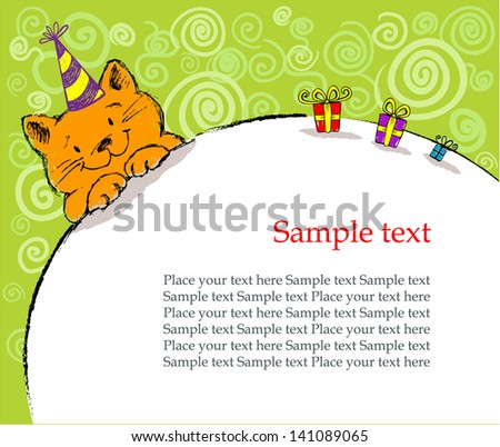 Birthday greeting card with red cat
