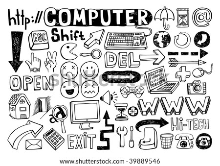 stock vector Set of computer doodles 55 elements
