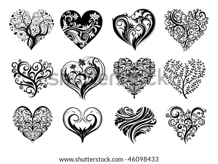 Set of 12 tattoo hearts