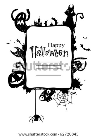 Halloween Frame with vector Silhouettes of an Owl Jack o Lanterns Bats cat ghosts Halloween Frame with vector Silhouettes of an Owl Jack o Lanterns Bats cat ghosts