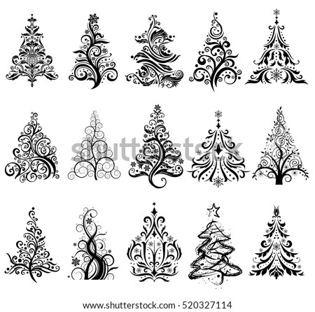 White Line Christmas Tree Vectors Free Vector Art Stock To Create Holiday Cards Backgrounds Ornaments Decoration
