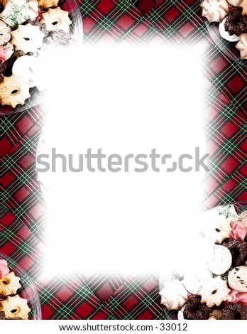Plaid Table Cloth and Holiday Cookie Frame on White.
