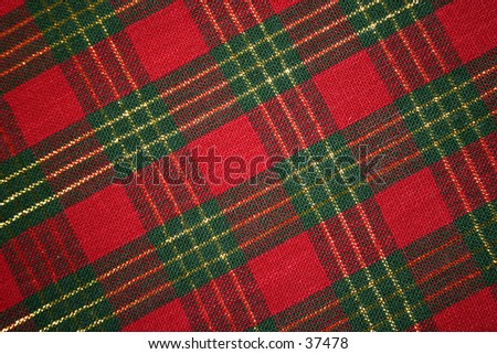 Red and green plaid table cloth.