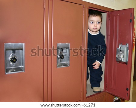 Small boy stuffed in a school locker.