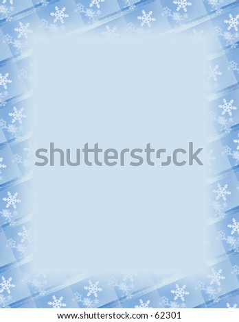 Blue and white border over blue. Snowflake theme.