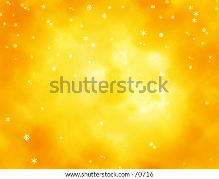 Snowflakes on a bright yellow orange clouded sky.