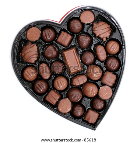 Heart shaped box of dark and light assorted chocolates. Perfect for Valentine\'s Day.