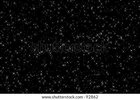 White stars and twinkles on a black background.