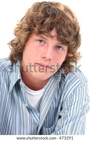 stock photo Attractive Sixteen Year Old Teen Boy in casual over white 