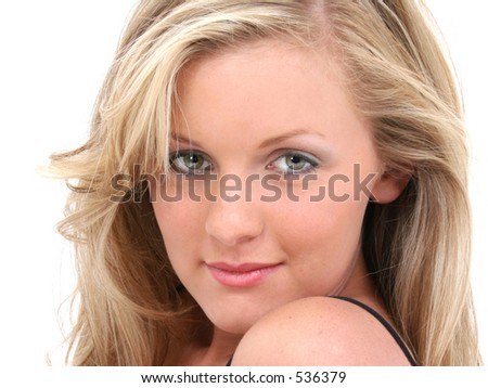 stock photo : Beautiful Young Woman With Blonde Hair And Hazel Eyes. stock 