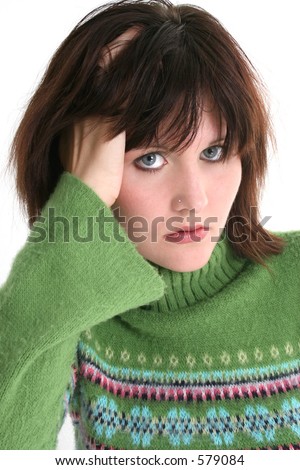 teenage girls with brown hair and green. Teen Girl In Green Sweater