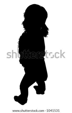 Silhouette over white with clipping path. Woman Standing Looking Over Shoulder.