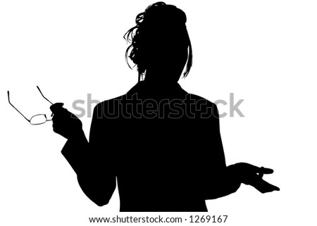 Silhouette over white with clipping path. Woman holding glasses.