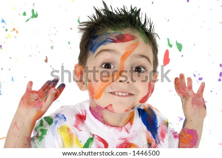 Craft Ideasyear Boys on Adorable 3 Year Old Boy Covered In Bright Paint Stock Photo 1446500