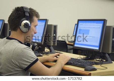College student using computer lab.