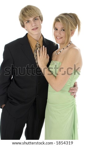 stock photo 15 year old teen couple In suit and formal dress