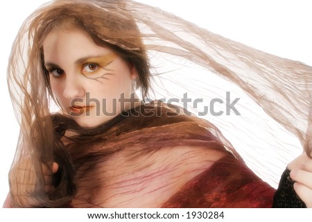 stock photo Beautiful teen girl in face paint makeup Amber eyes amber eyes