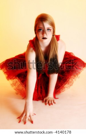 stock photo Beautiful 14 year old teen in Japanese Gothic Lolita dress