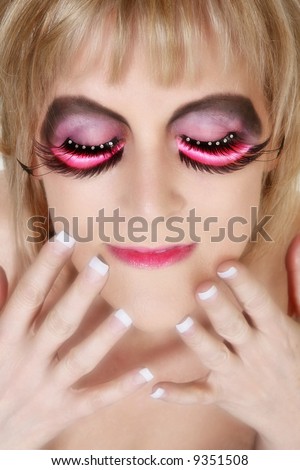 stock photo Beautiful 40 year old woman in artistic makeup with manicure