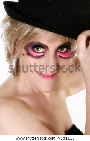 stock photo Beautiful 40 year old woman in artistic makeup and hat