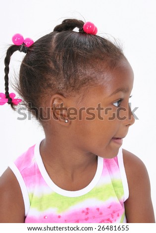 stock photo : Adorable five year old african american girl profile.