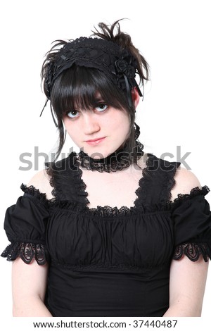 teen girl wearing authentic Japanese style Gousurori or Gothic Lolita