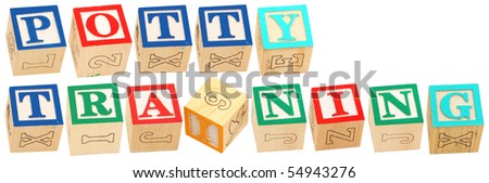 Colorful alphabet blocks spelling the word POTTY TRAINING