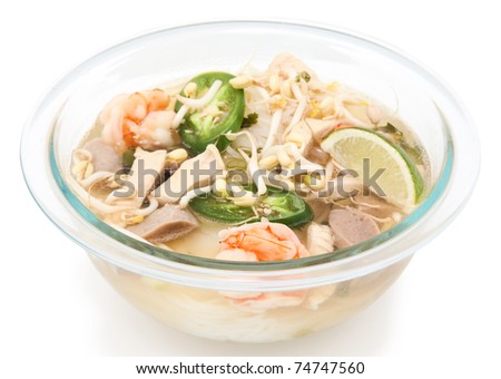 Vietnamese Pho Noodle Soup Over White Background