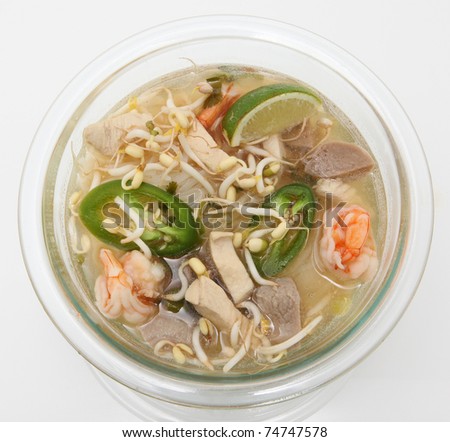 Close Up Of Vietnamese Pho Noodles On White Background