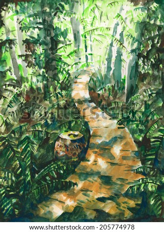 digital painting wood path forest