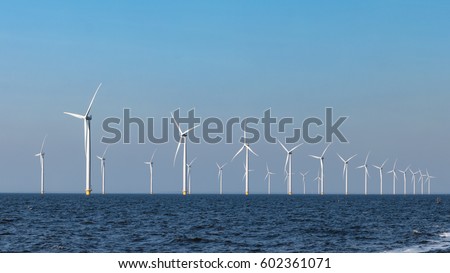 Windmill park Westermeerwind the largest wind farm offshore in the Netherlands. The wind farm produce 1.4 TWh of electricity, enough to provide electricity to over 400,000 households.Urk,Netherlands