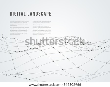 Wireframe polygonal landscape. Mountains with connected lines and dots. Vector illustration.