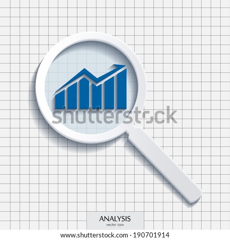 Vector magnifying glass with analysis icon.