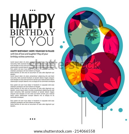 Birthday card with color balloons flowers and birthday text Birthday card with color balloons flowers and birthday text