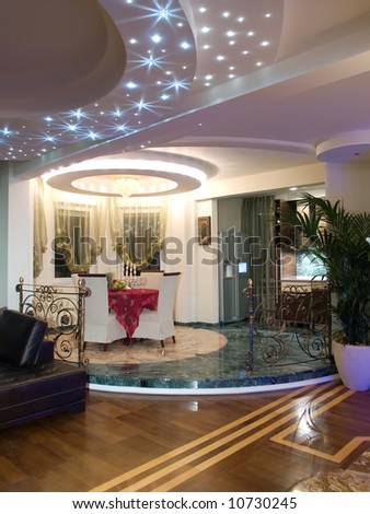 living room with luxury lights