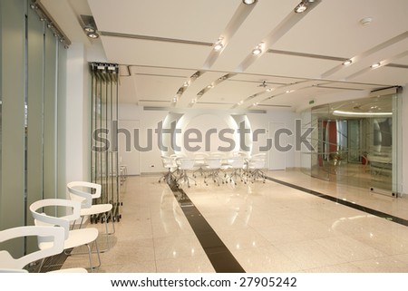 interior of a futuristic white boardroom