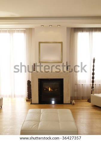 interior of a modern living room with fireplace