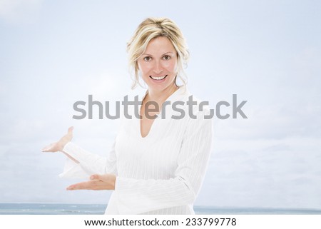 Nice woman with offering hands