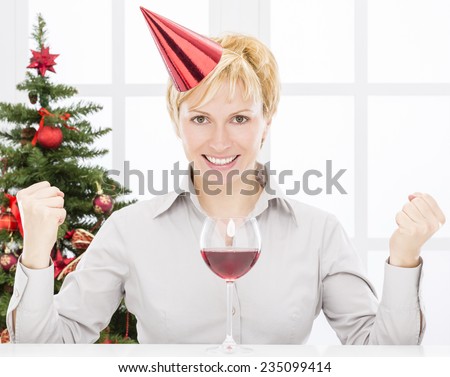 Forty years old woman celebrate good business year