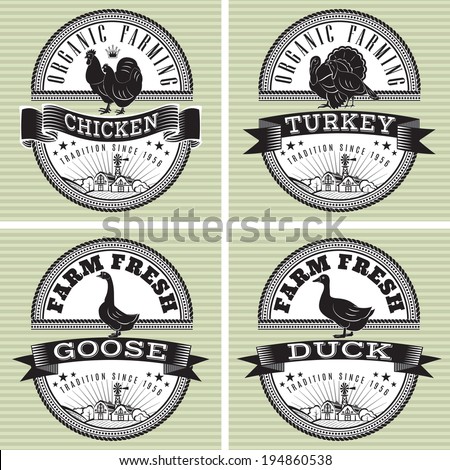 icons on vintage background rooster turkey goose duck icons on vintage background rooster turkey goose duck